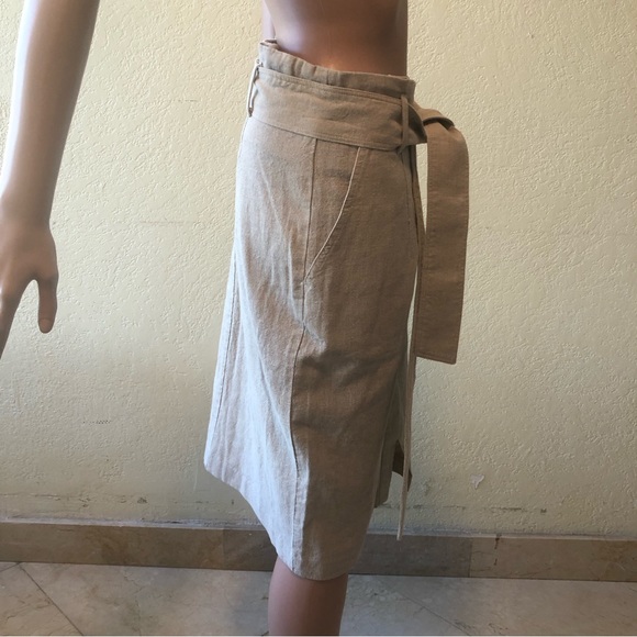 Daisy Grace Women’s Size M High-Waisted Khaki Linen Skirt Belted Large Buttons - Picture 3 of 16